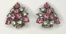 Vintage Clip on Earrings Signed BOGOFF Pink &amp; Clear Sparkling Rhinestones - $20.00