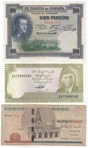 Spain, Pakistan, Egypt, Lot of 3, All Different World Banknotes, - $9.58