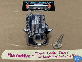 OEM 66 Cadillac DECK LID TRUNK LOCK COVER FLIPPER EMBLEM W/ LOCK CYLINDE... - $207.89