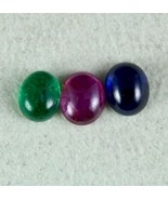 Natural Ruby Emerald Blue Sapphire Cabochon Oval 3Pc 3.13 Ct Multi Gemst... - €350,72 EUR