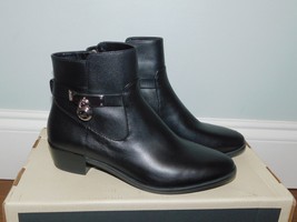 Michael Kors Sz 6 Womens Boots Ankle Black Leather Silver Lock Accent Bo... - $81.80 CAD
