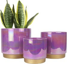 Ceramic Planters, 6 Inch, 5 Inch, And 4 Inch Rainbow Pearl Glaze Planters With - £31.94 GBP