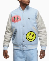 Jordan x J Balvin Unisex Wool &amp; Leather Varsity Jacket - Sky Blue/Off-White - $53.42 CAD+