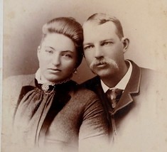 Cabinet Card Photo Man &amp; Woman Named Samuel and Mazy Maize Marion IA - £23.03 GBP