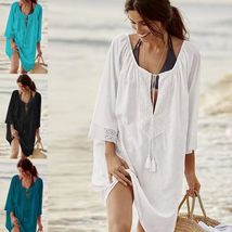 Summer Plus-size V-neck Loose Beach Cover-up Dress, Bikini Swimsuit Cover Up - £18.07 GBP
