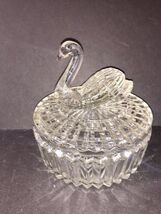 Vintage Jeanette Round Clear Glass Swan Lid Candy Dish Powder Jar Trinke... - $26.00
