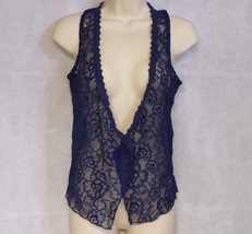 Floral Lace Cover Up Overlay Vest Medium Blue One Step Up - £7.95 GBP