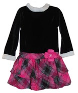 Youngland Girl&#39;s Pink and Black Santa Velvet Holiday Christmas Dress, Si... - $272.30 MXN