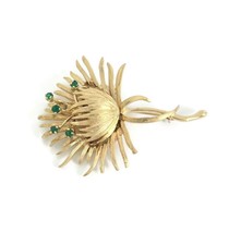 Authenticity Guarantee 
Vintage 1960&#39;s Emerald Flower Brooch Pin 12K Yel... - £1,480.11 GBP