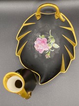 Josef Kuba leaf shaped bowl &amp; small pitcher &quot;Black Beauty&quot; matte black VTG GDR - £60.05 GBP