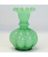 Vtg Fenton Green 1940 Overlay Beaded Melon Small Vase 4-1/2&quot; Tall Ruffle... - $1,437.53 MXN