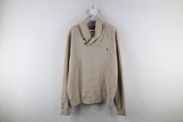 Vintage 90s Ralph Lauren Mens Large Cotton Knit Shawl Sweater Oatmeal Brown - $69.25