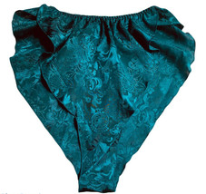 Vtg Victoria&#39;s Secret Green Floral Shiny Satin High Cut Gold Label Panties P - £39.39 GBP