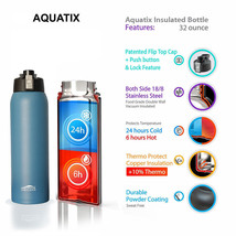 Aquatix Dark Blue Insulated FlipTop Sport Bottle 32 ounce Pure Stainless... - £20.83 GBP