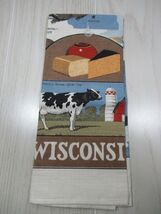 Wisconsin souvenir Linen Canvas Kitchen hand Towel Decor Dairy Cow Chees... - $10.29