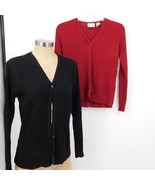 2 First Issue Women Long Sleeve Cardigan Sweater Size L Black Red Liz Cl... - $19.35