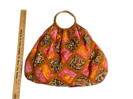 Vintage Large Handmade Vegan Bag Tote Pink Red Quilted 100% Cotton 24x17&quot; - £31.49 GBP