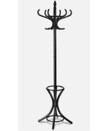 NEW BLACK WOOD 12-HOOK STANDING HAT COAT RACK TREE + UMBRELLA STAND 75.5... - $44.55