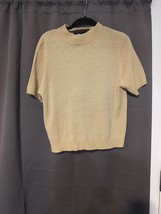 Sag Harbor Petite Shirt PL Cream Gold Sparkle Short Sleeve Mock Turtleneck - $188.09 MXN