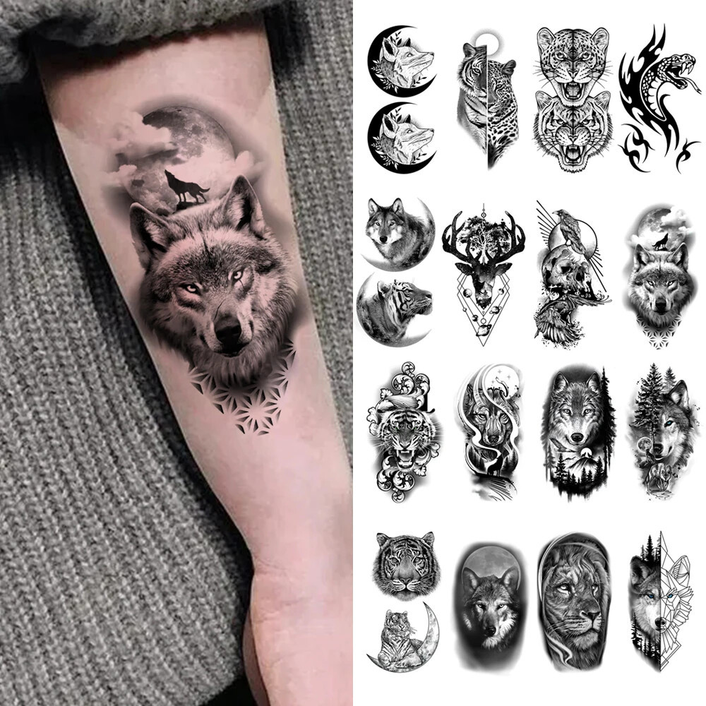 10pcs Dark Animal Temporary Fake Tattoo Wolf Lion Tiger Snake Skull Scor... - $20.99