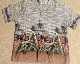 KYs Tropical Hawaiian Camp Shirt Motorcycle Palm Trees Size Large - £15.73 GBP