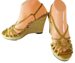 Steve Madden Womens 8.5 Strappy Wedges Yellow Gold 5 inch heels rattan wedges - £7.13 GBP