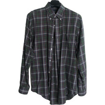 Lands&#39; End Green Gray &amp; Blue Plaid Shirt Tailored Fit 100% Cotton Size 16-34 Men - £21.12 GBP
