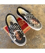 Custom Tupac Black Slip On Vans - Men&#39;s and Women&#39;s Shoes  - $169.00