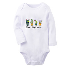 I Wet My Plants Funny Print Baby Bodysuits Newborn Rompers Infant Long Jumpsuits - £9.58 GBP