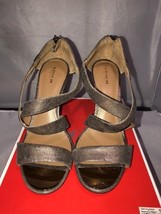 Coach Halsey Heel Sandals Strappy Open Toe Mat Tonal Pewter Silver 9.5 - £38.51 GBP