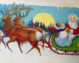 Santa Claus Father Christmas Postcard Moon Light Reindeer Stecher Series 748 D - £13.01 GBP