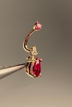14K Yellow Gold Plated 1.50Ct Pear  Simulated Red Ruby  Belly Button Rin... - £60.58 GBP