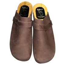 VOLLSJO Men&#39;s Size 14 BROWN SWEDISH DESIGN CLOGS SUEDE LEATHER WOODEN SI... - $39.59