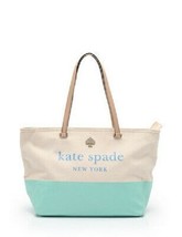 KATE SPADE New York Leather Cotton Tote Bag Mint / Beige - $316.77