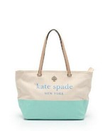 KATE SPADE New York Leather Cotton Tote Bag Mint / Beige - £251.02 GBP