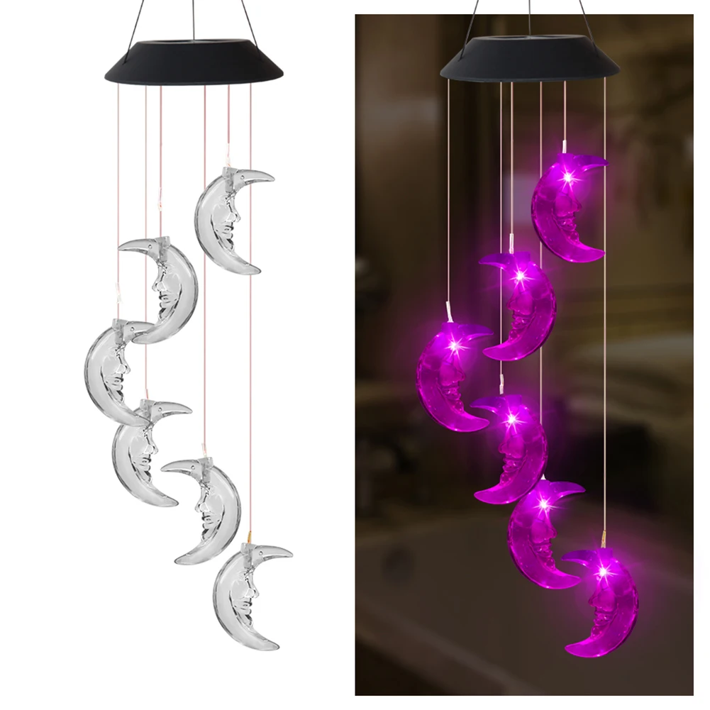  Moon Color Solar Wind Chime Lamps Colorful Windbell Pendant Light Waterproof Ou - £45.91 GBP