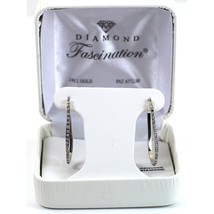 14K White Gold Diamond Hoop Earrings with Blue Jewelery Gift Box - £98.40 GBP