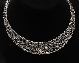 925 Silver - Vintage Beaded &amp; Wavy Detail Brutalist Collar Necklace - NE3931 - £137.34 GBP