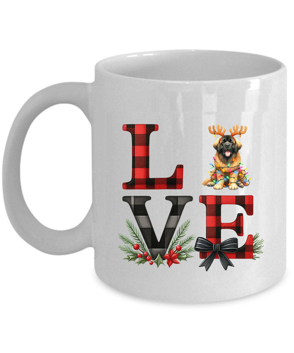 Funny Leonberger Dog Coffee Mug Plaid Love Cute Dog Antlers Cup Christma... - £11.89 GBP+
