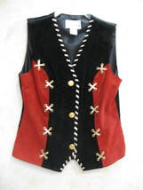 Vtg. Gantos women&#39;s leather vest black and red with gold accents Med. NWOT - £21.04 GBP