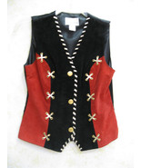 Vtg. Gantos women&#39;s leather vest black and red with gold accents Med. NWOT - £21.08 GBP