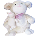 Far East Brokers Plush Cream sheep &amp; baby lamb large purple neck ribbon ... - $11.42