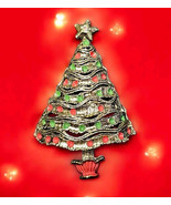 Vintage Christmas Tree Brooch Enamel Rhinestone Gold Tone Holiday Pin - $417.72 MXN