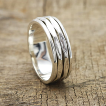 925 Starling Silver Band &amp; Meditation Spinner Mothers Day Gift Ring All Size - £39.47 GBP
