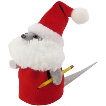 Christmas Santa Claus Mouse with Pencil &amp; List Dressed in Red Velvet Fabric - $8.95