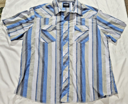 Wrangler Western Shirt Mens 2XL XXL blue grey striped Pearl Snap Cowboy ... - £12.25 GBP