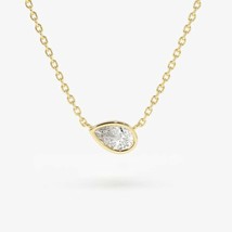 0.35Ct Bezel Set Simulated Diamond Pendant Necklace Chain 14k Yellow Gold Plated - £45.97 GBP