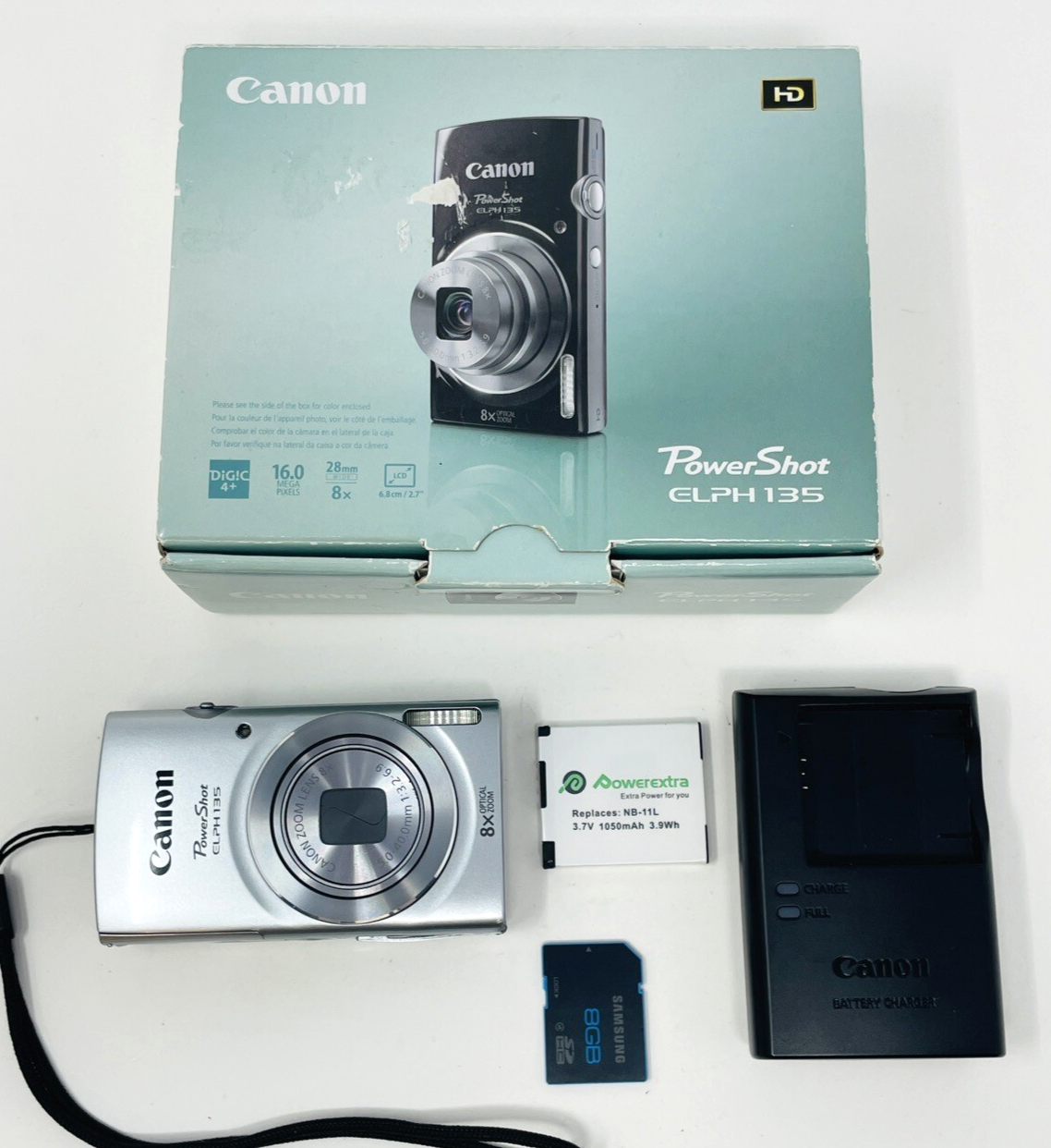 Canon PowerShot ELPH 135 Silver Digital Camera w/ Battery + Charger + SD... - $199.99
