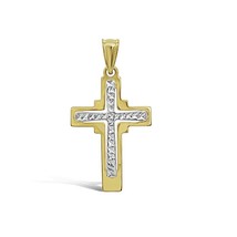 Cross Pendant Real 14k Gold Two Tone Charm 1.3&quot; - £108.10 GBP