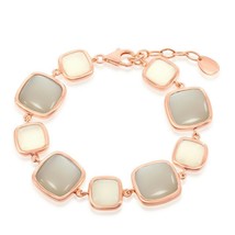 Rose Gold Plated Sterling Silver White and Grey Square Moonstones Bracelet - £354.10 GBP